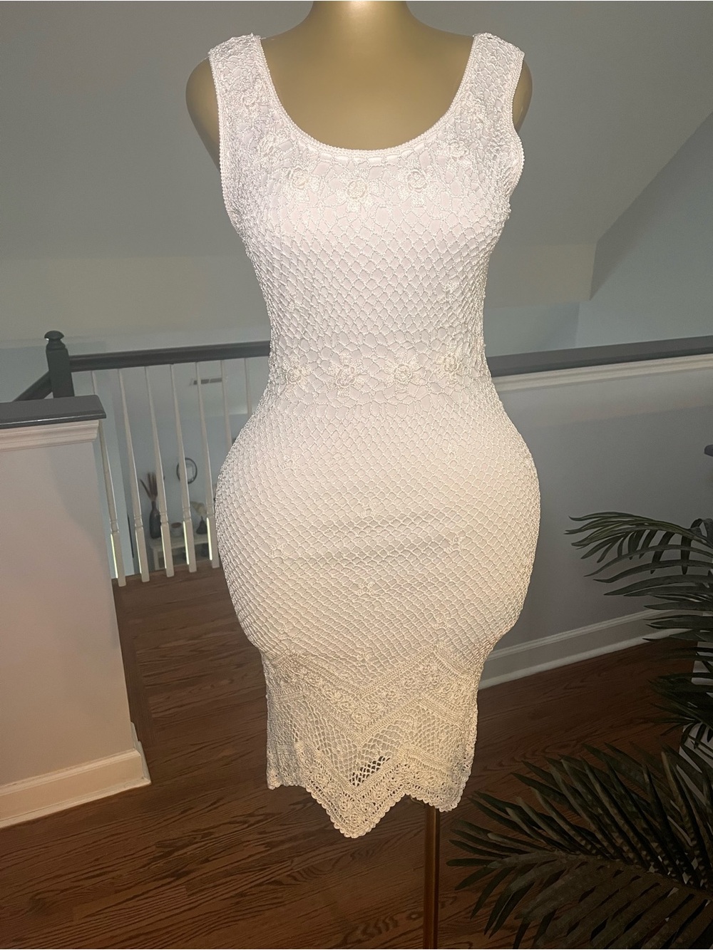 White House Black Market White Crochet Midi Dress